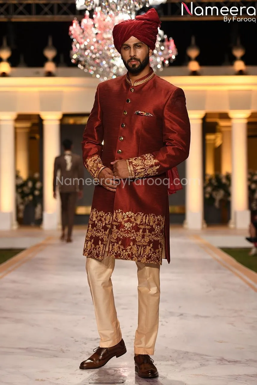 Royal Sherwani For Groom in Maroon Color Online #GR52