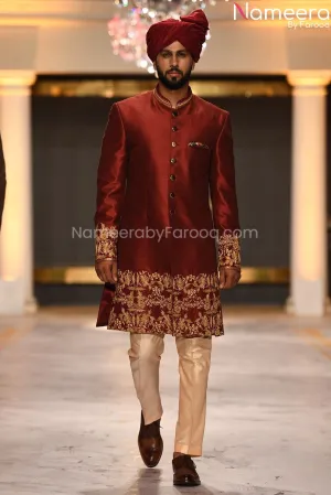 Royal Sherwani For Groom in Maroon Color Online #GR52