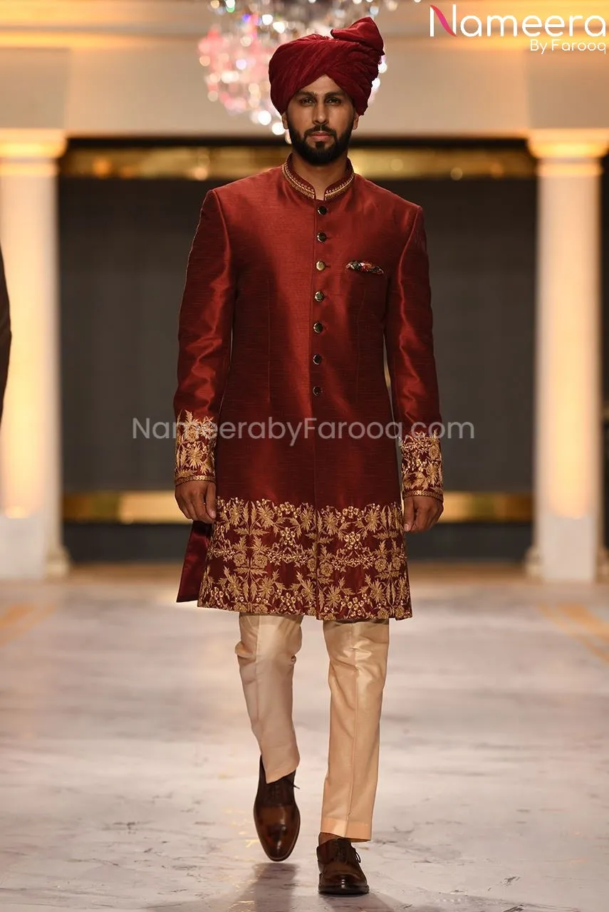 Royal Sherwani For Groom in Maroon Color Online #GR52