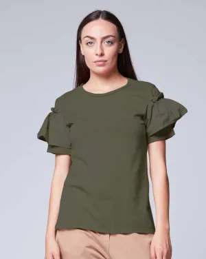 Ruched Ruffle Sleeve Tee