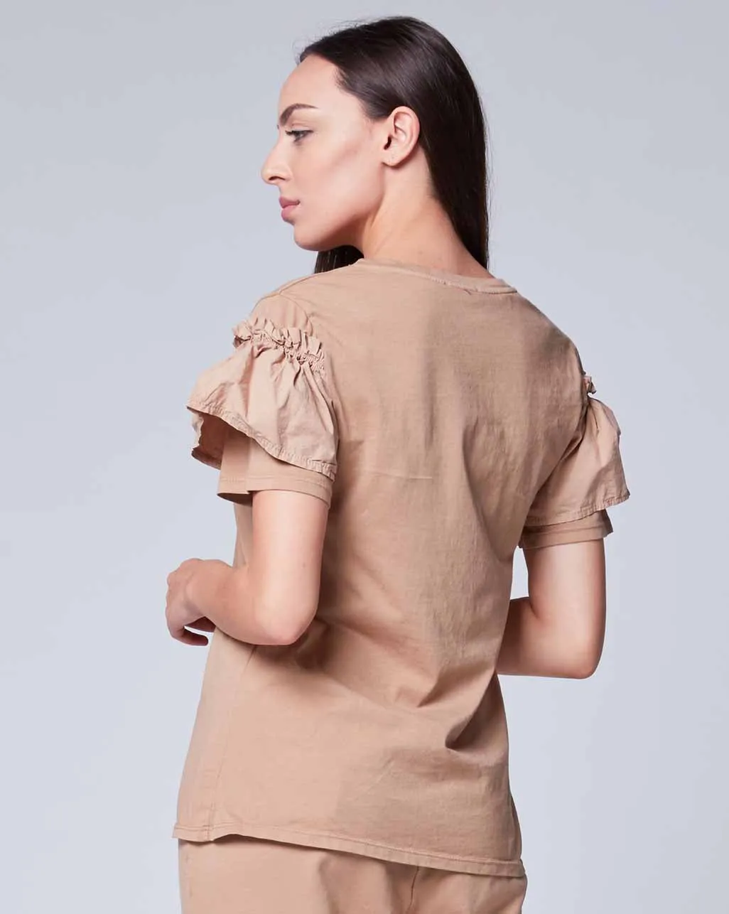 Ruched Ruffle Sleeve Tee