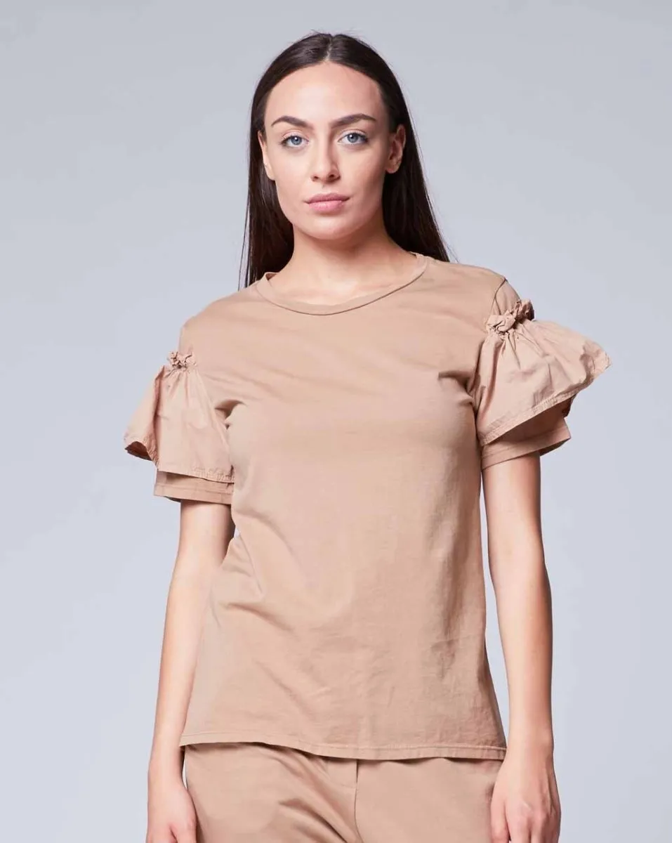 Ruched Ruffle Sleeve Tee