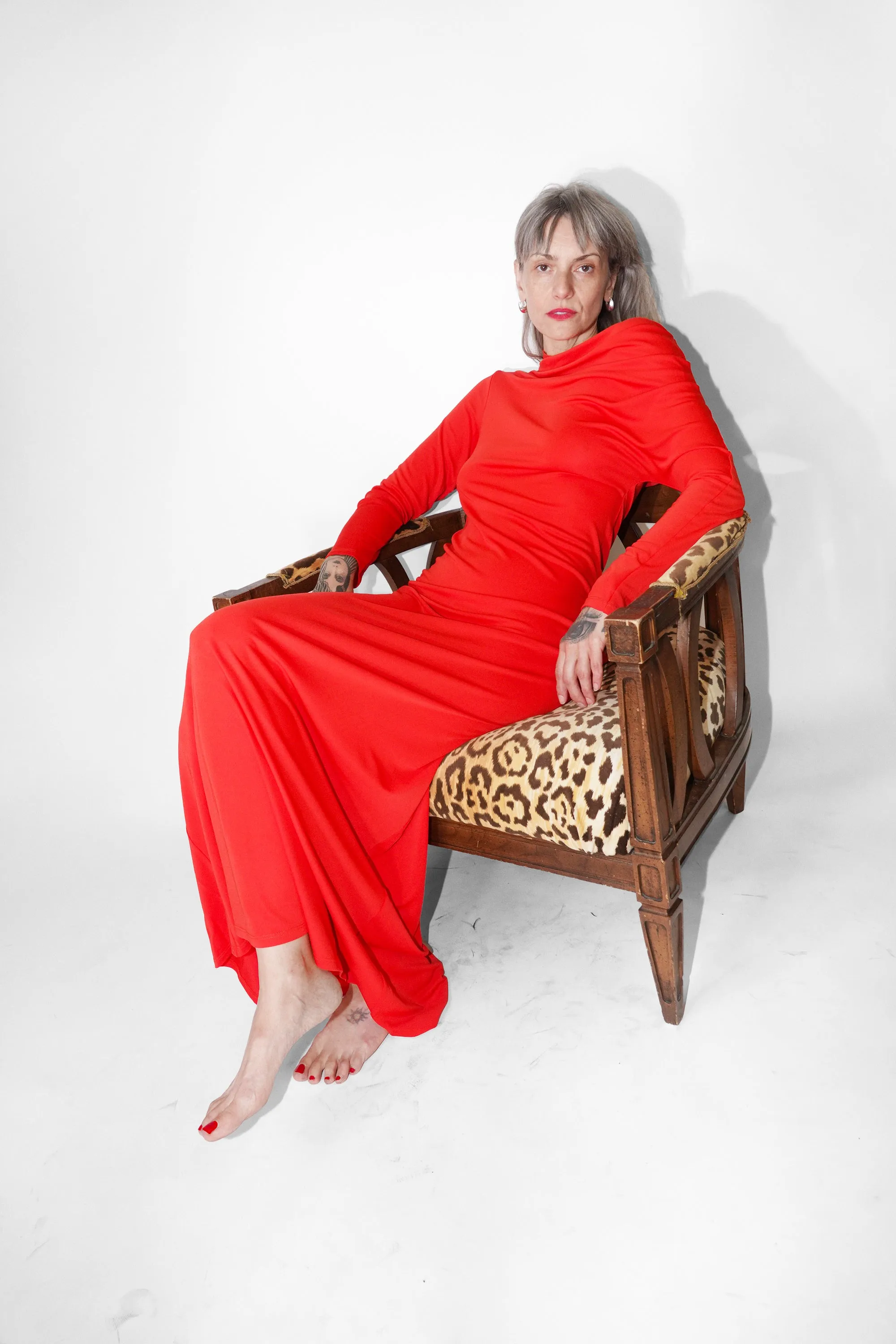 Rue Draped Gown in Scarlet Slinky Jersey