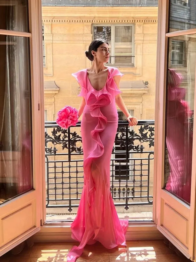 Ruffle Draped Maxi Dress