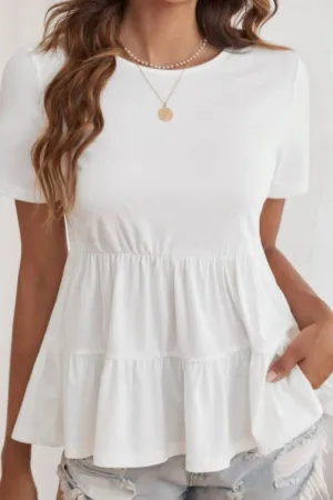 Ruffle Hem White Solid Top