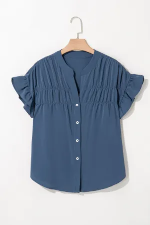 Ruffle Ruched Buttoned Shirt