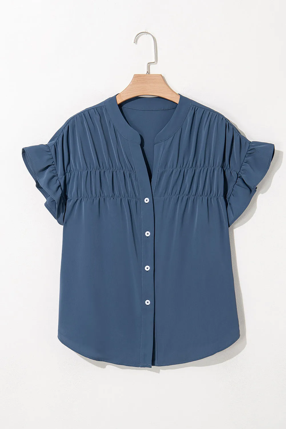 Ruffle Ruched Buttoned Shirt