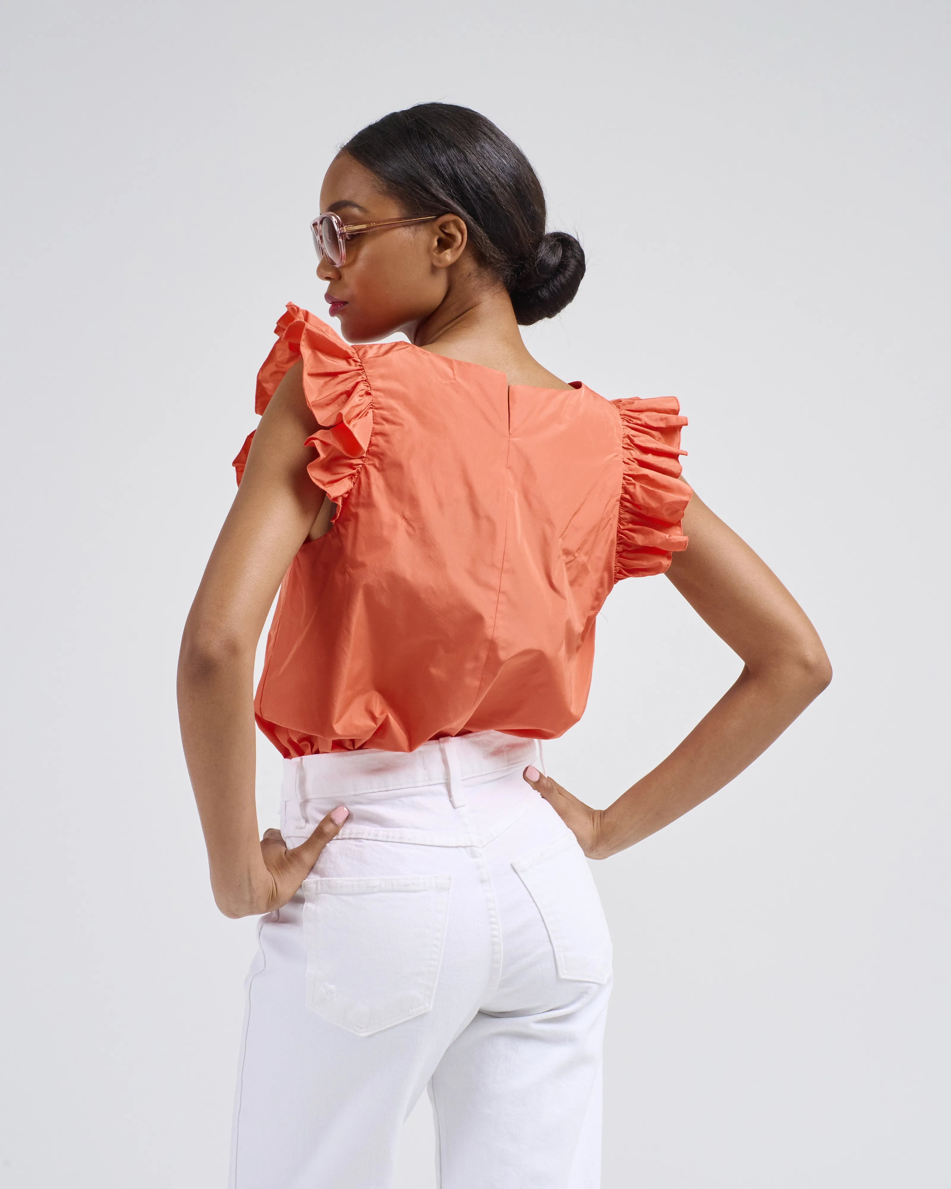 ruffle sleeve taffeta top