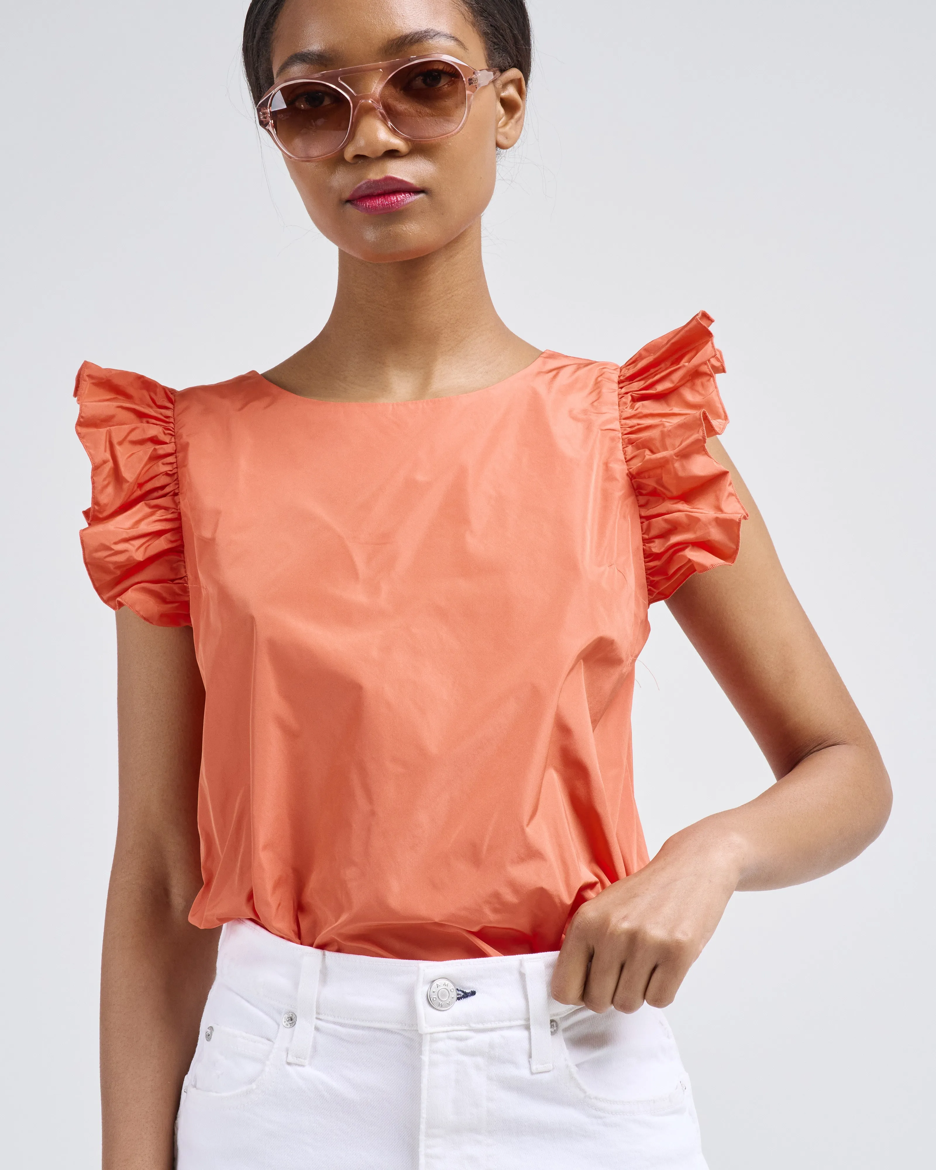 ruffle sleeve taffeta top