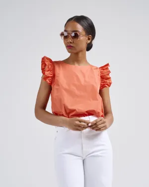 ruffle sleeve taffeta top