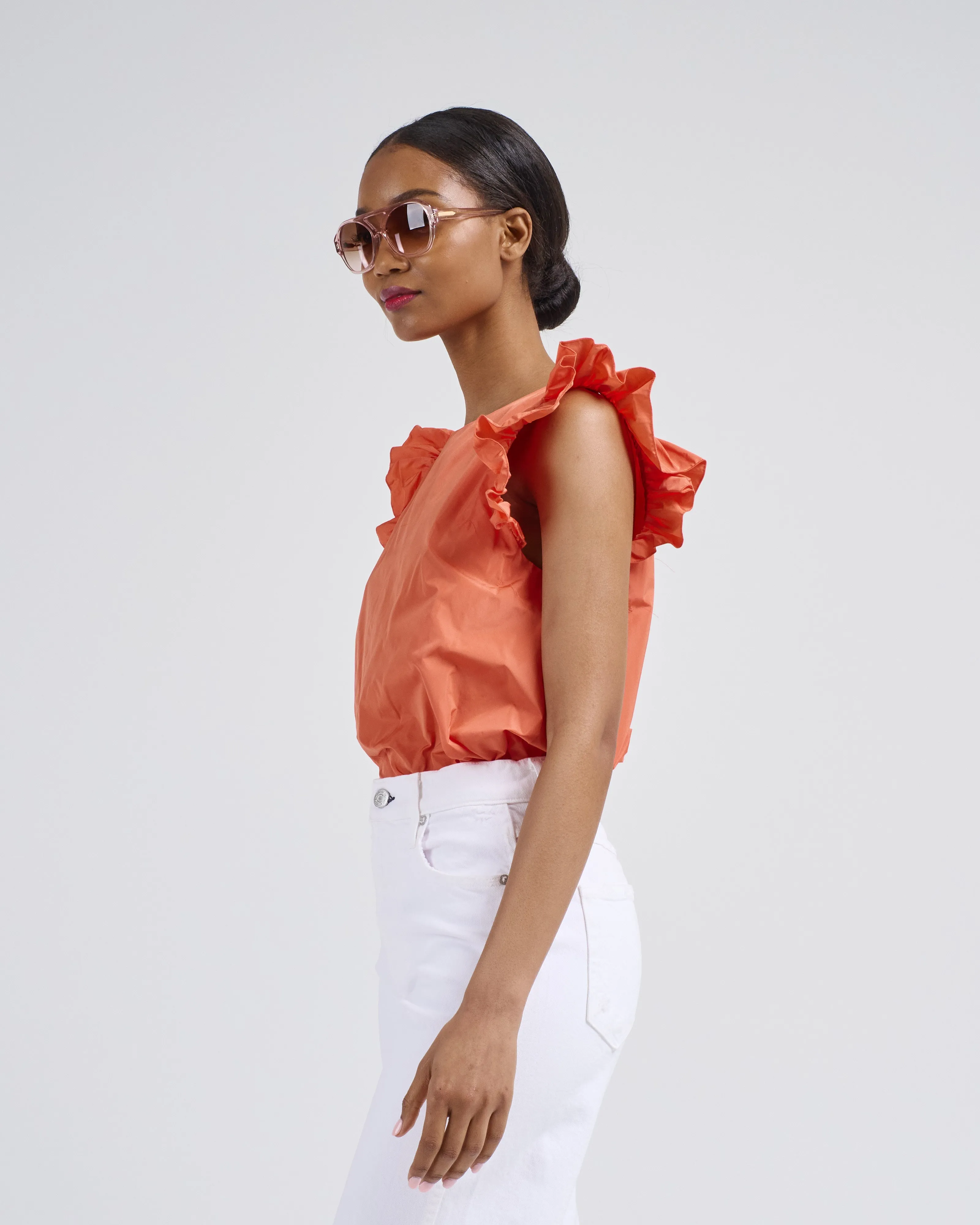 ruffle sleeve taffeta top