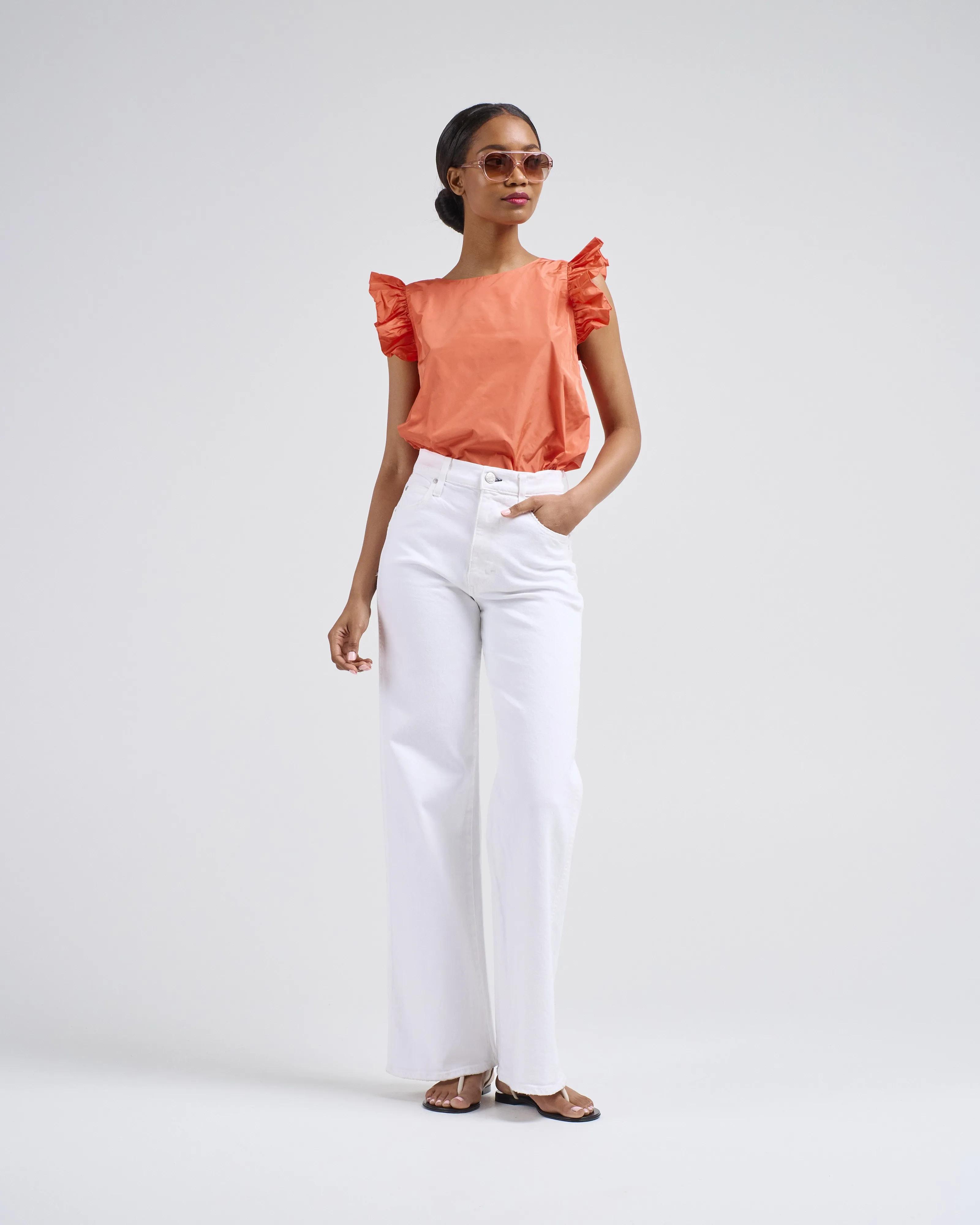ruffle sleeve taffeta top