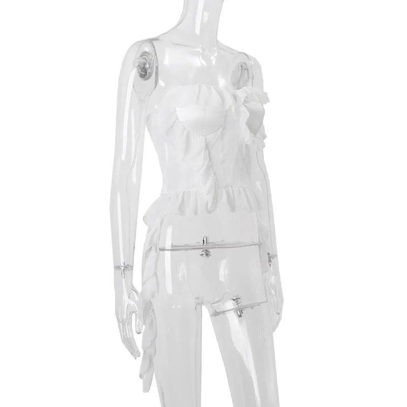 Ruffle Trim Sheer Bodice Corset Top