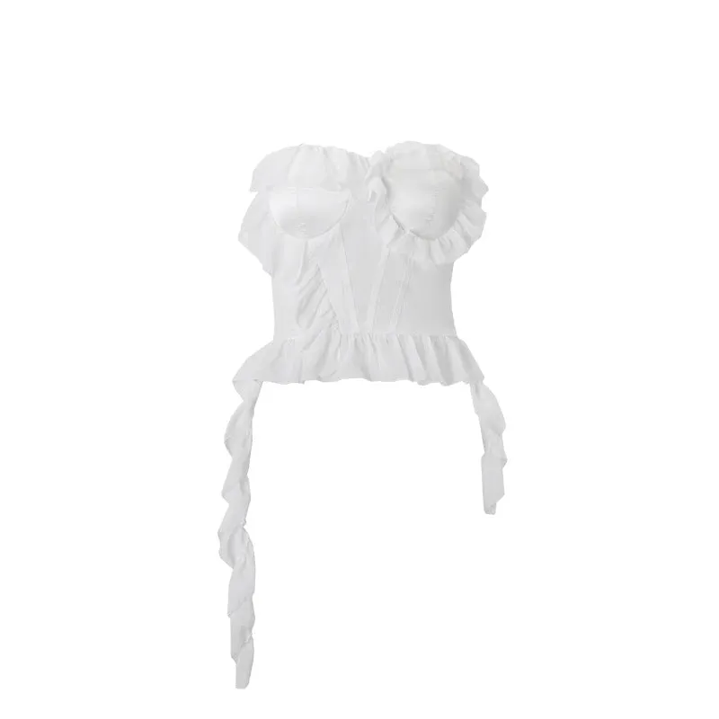 Ruffle Trim Sheer Bodice Corset Top