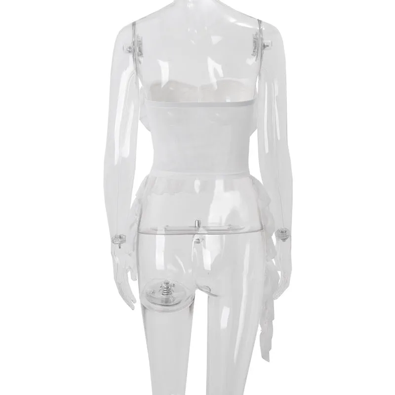Ruffle Trim Sheer Bodice Corset Top