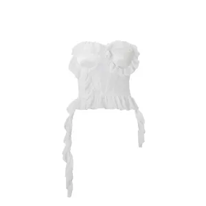 Ruffle Trim Sheer Bodice Corset Top