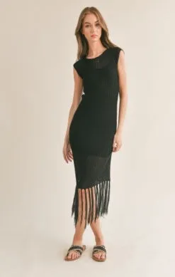 Sage Mila Knitted Fringe Hem Midi W Lining