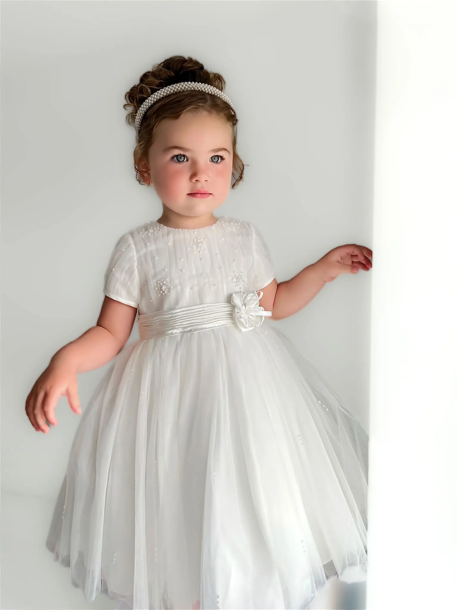 Sarah Louise Ivory Embellished Pearl & Tulle Occasion Dress
