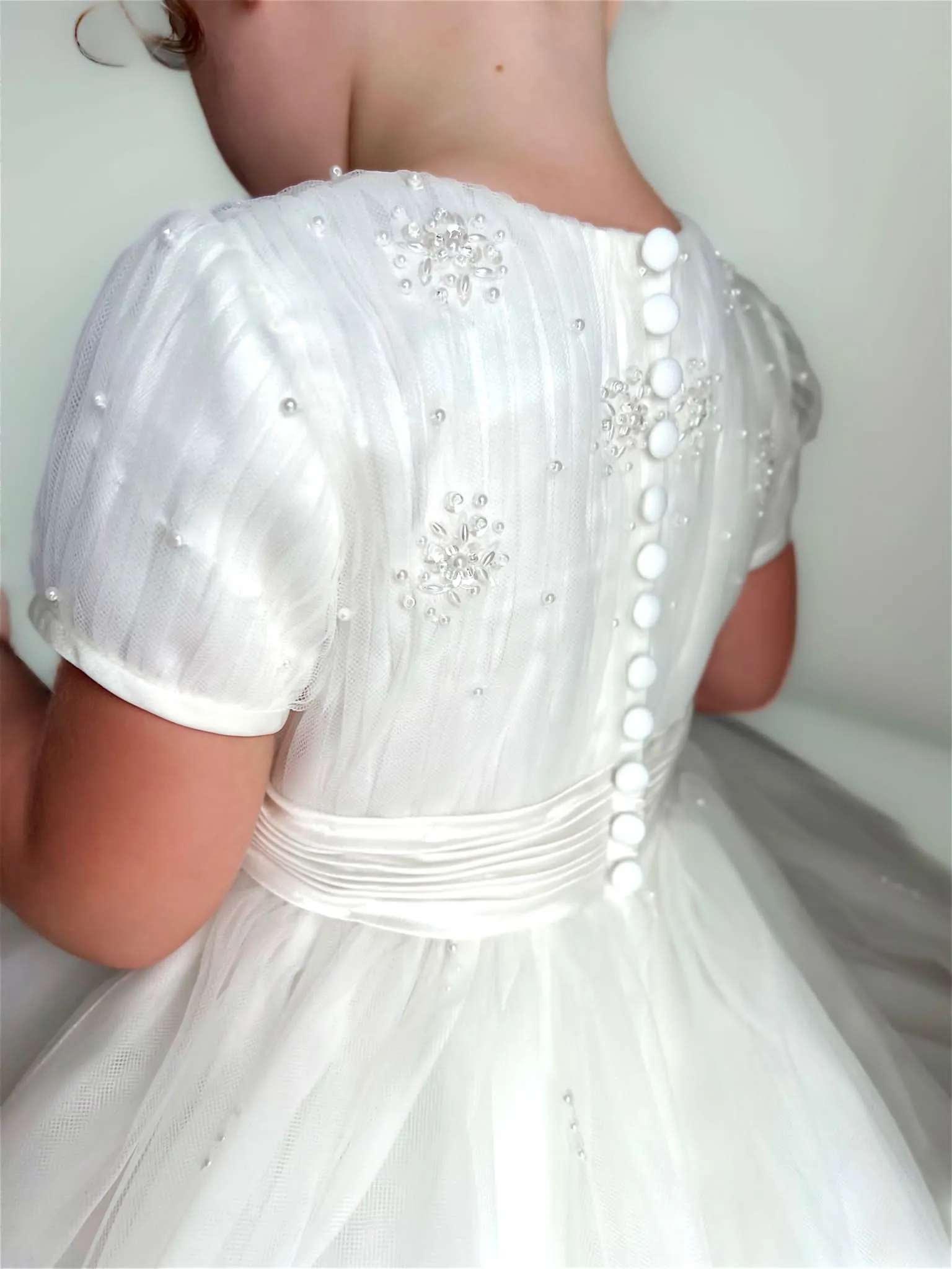Sarah Louise Ivory Embellished Pearl & Tulle Occasion Dress