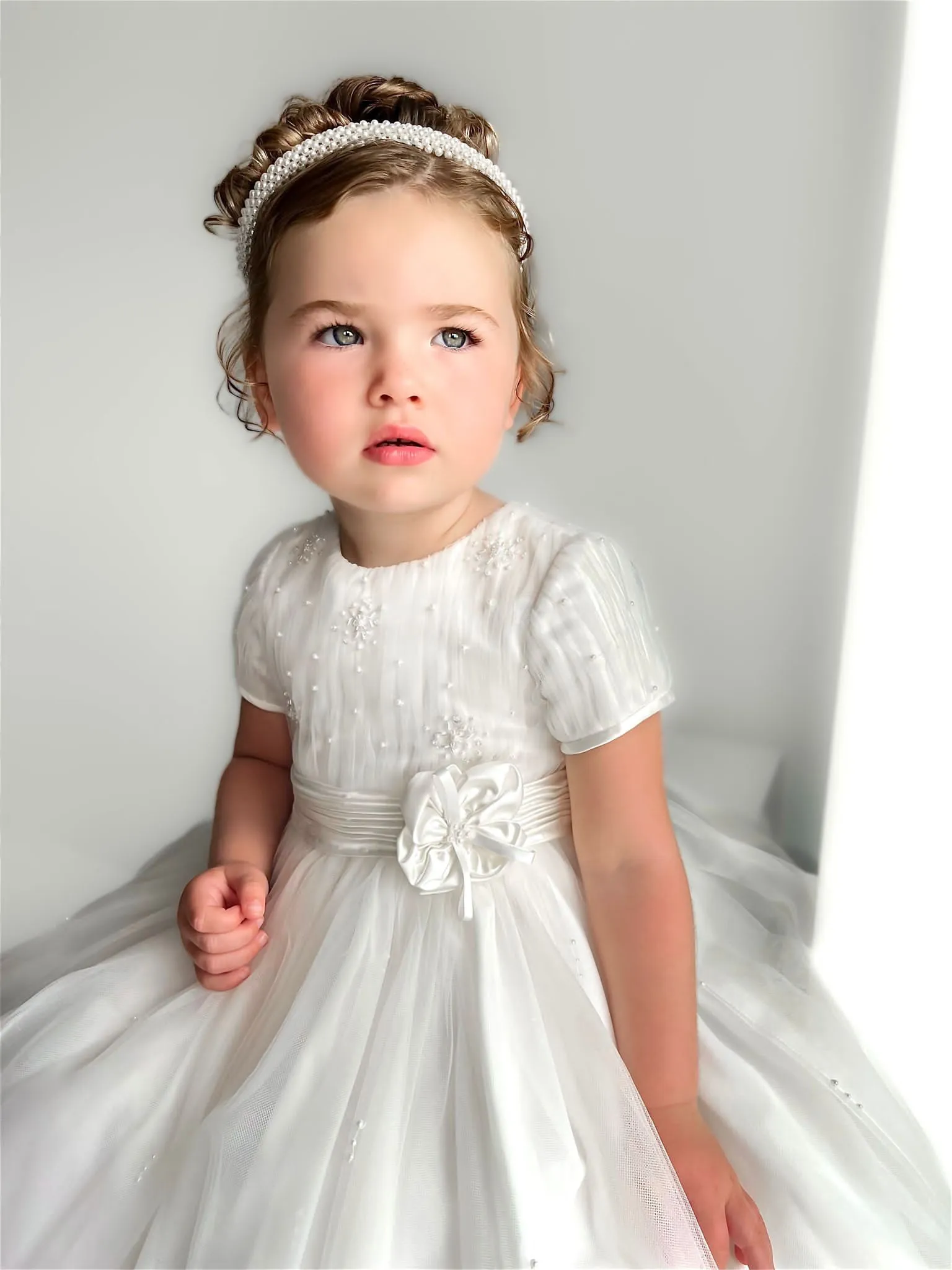 Sarah Louise Ivory Embellished Pearl & Tulle Occasion Dress