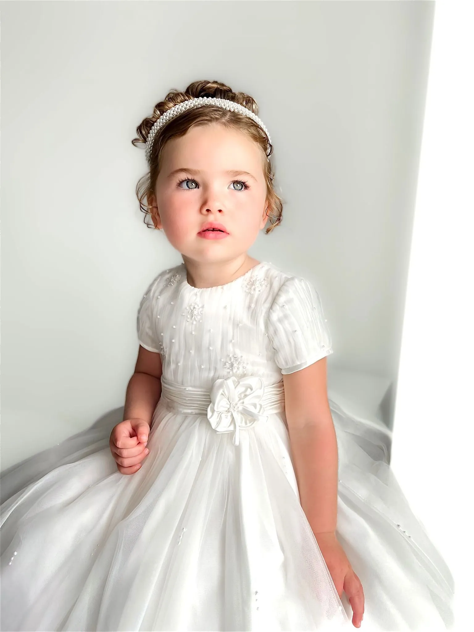 Sarah Louise Ivory Embellished Pearl & Tulle Occasion Dress