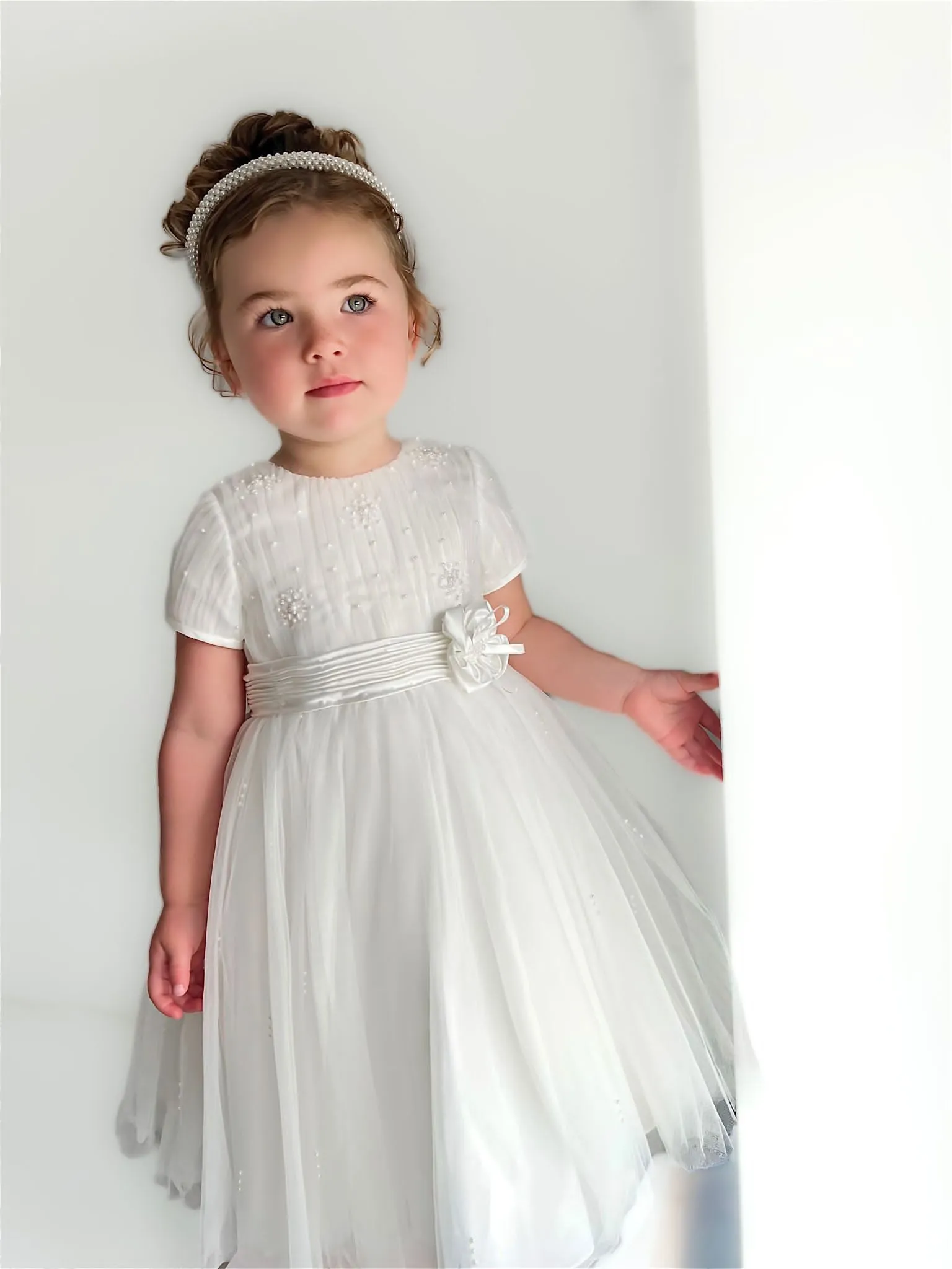 Sarah Louise Ivory Embellished Pearl & Tulle Occasion Dress