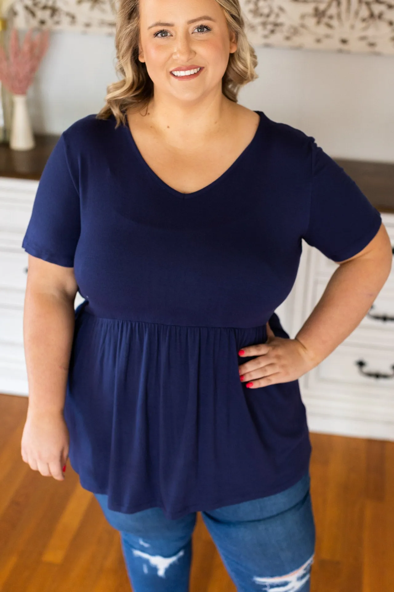Sarah Ruffle Top - Navy