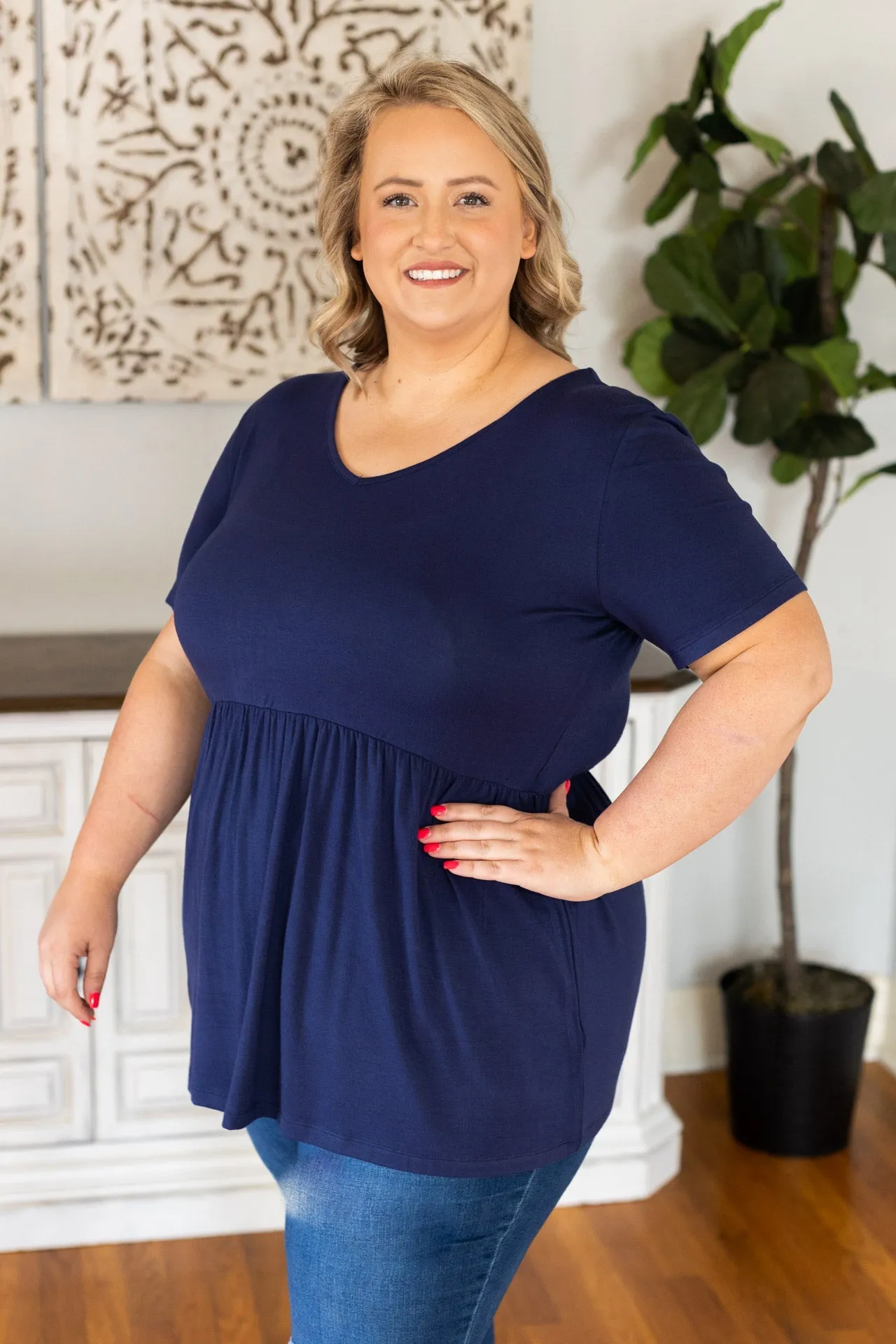 Sarah Ruffle Top - Navy