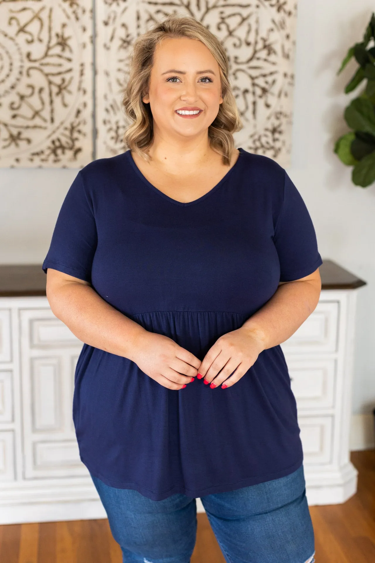Sarah Ruffle Top - Navy