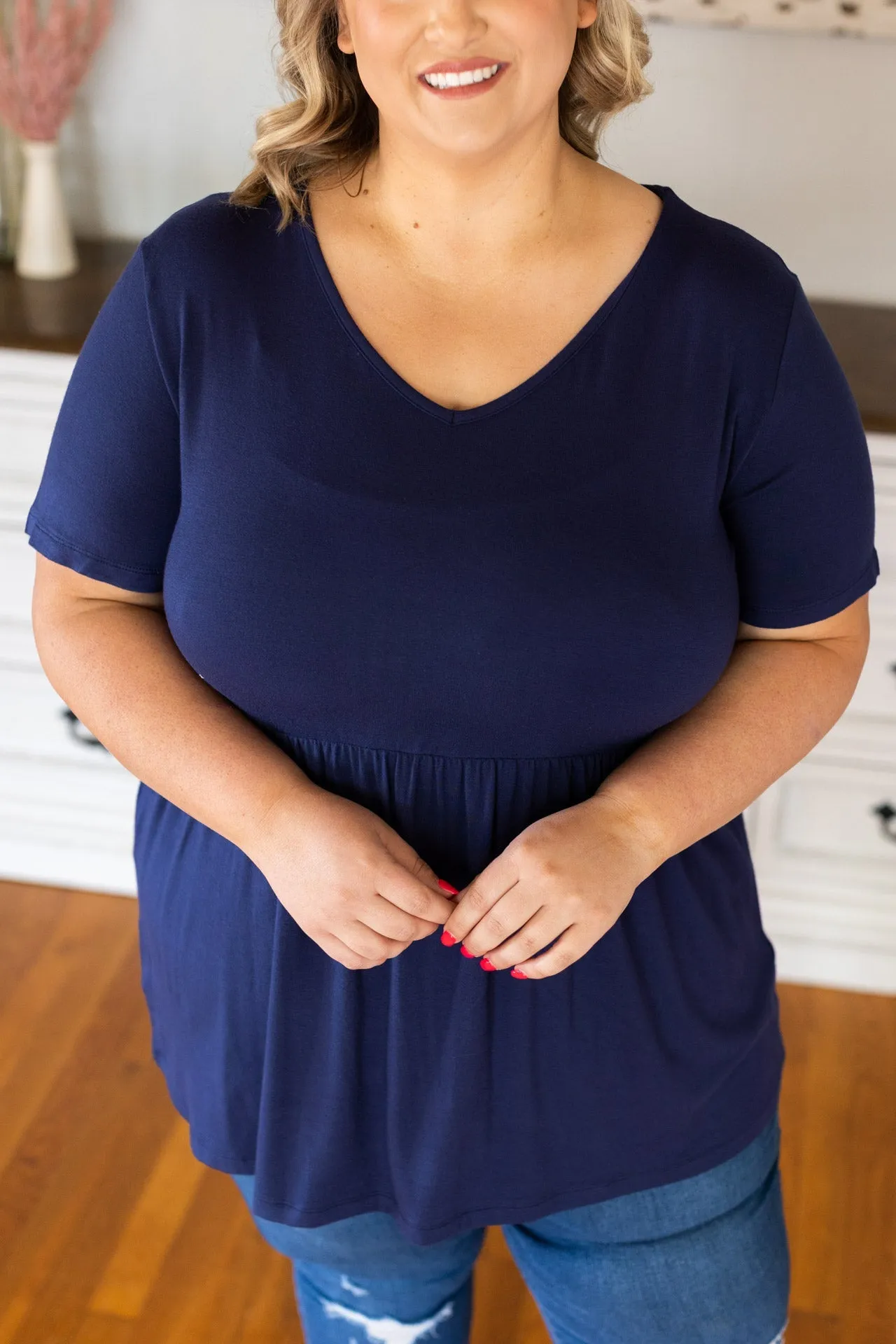 Sarah Ruffle Top - Navy