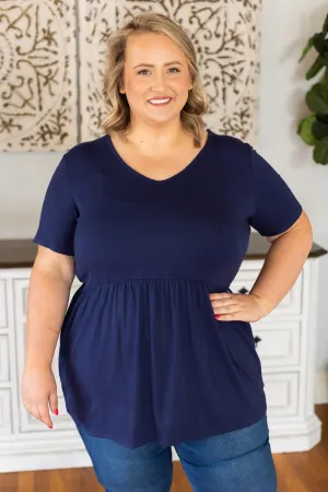 Sarah Ruffle Top - Navy