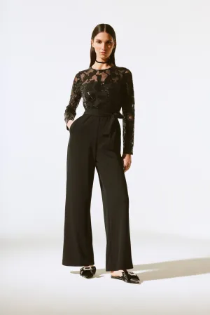Scuba Crepe And Sequins Mesh Jumpsuit 243763