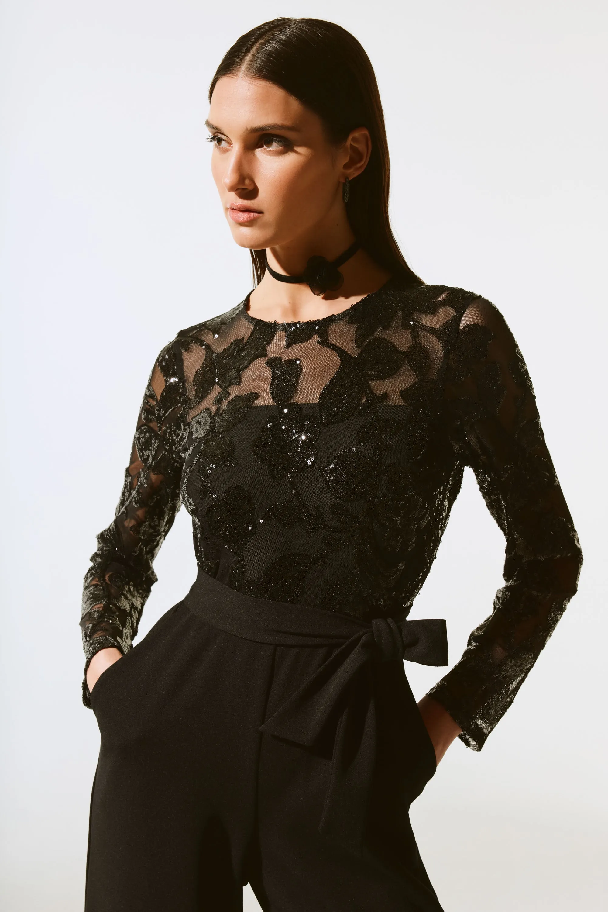 Scuba Crepe And Sequins Mesh Jumpsuit 243763