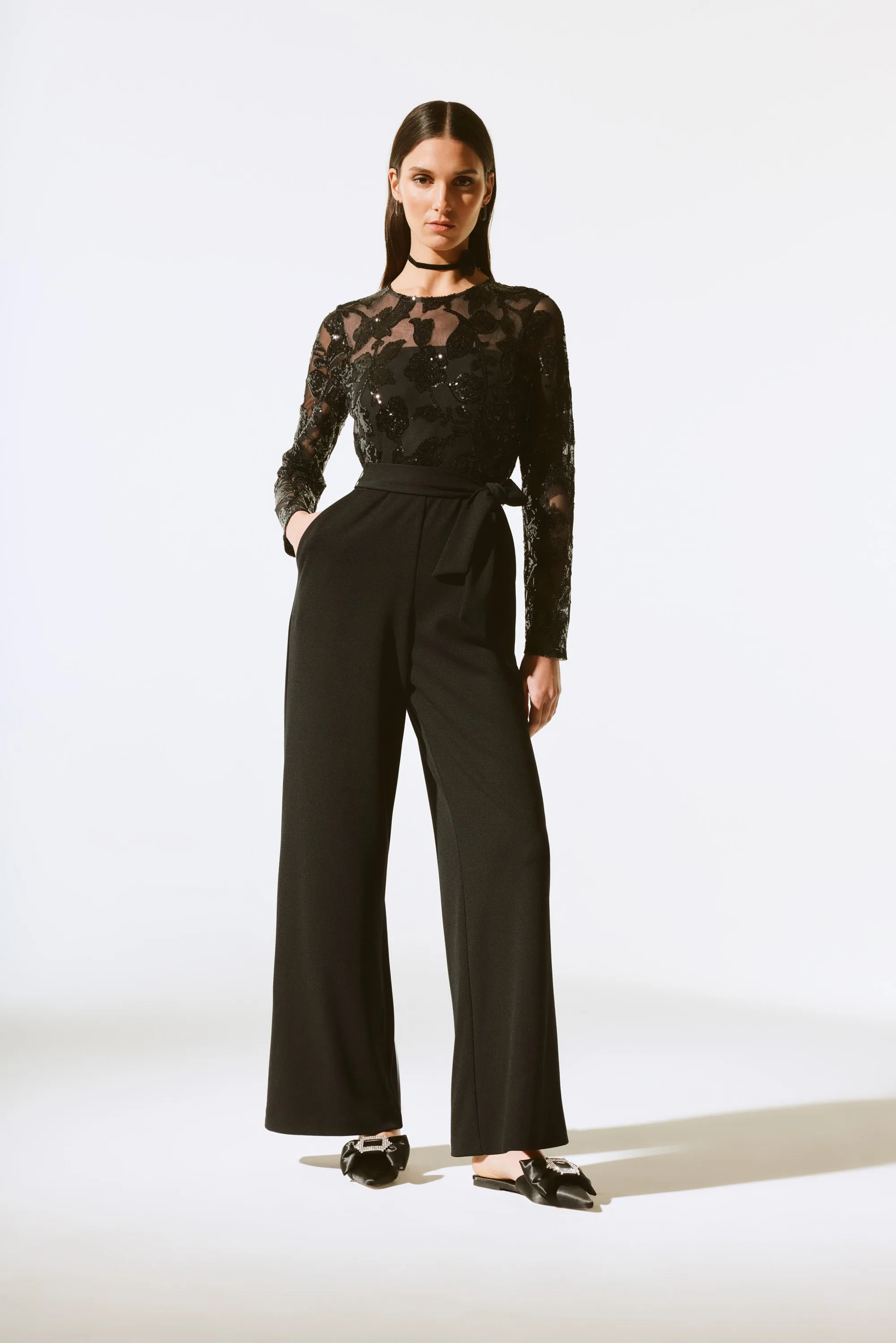 Scuba Crepe And Sequins Mesh Jumpsuit 243763