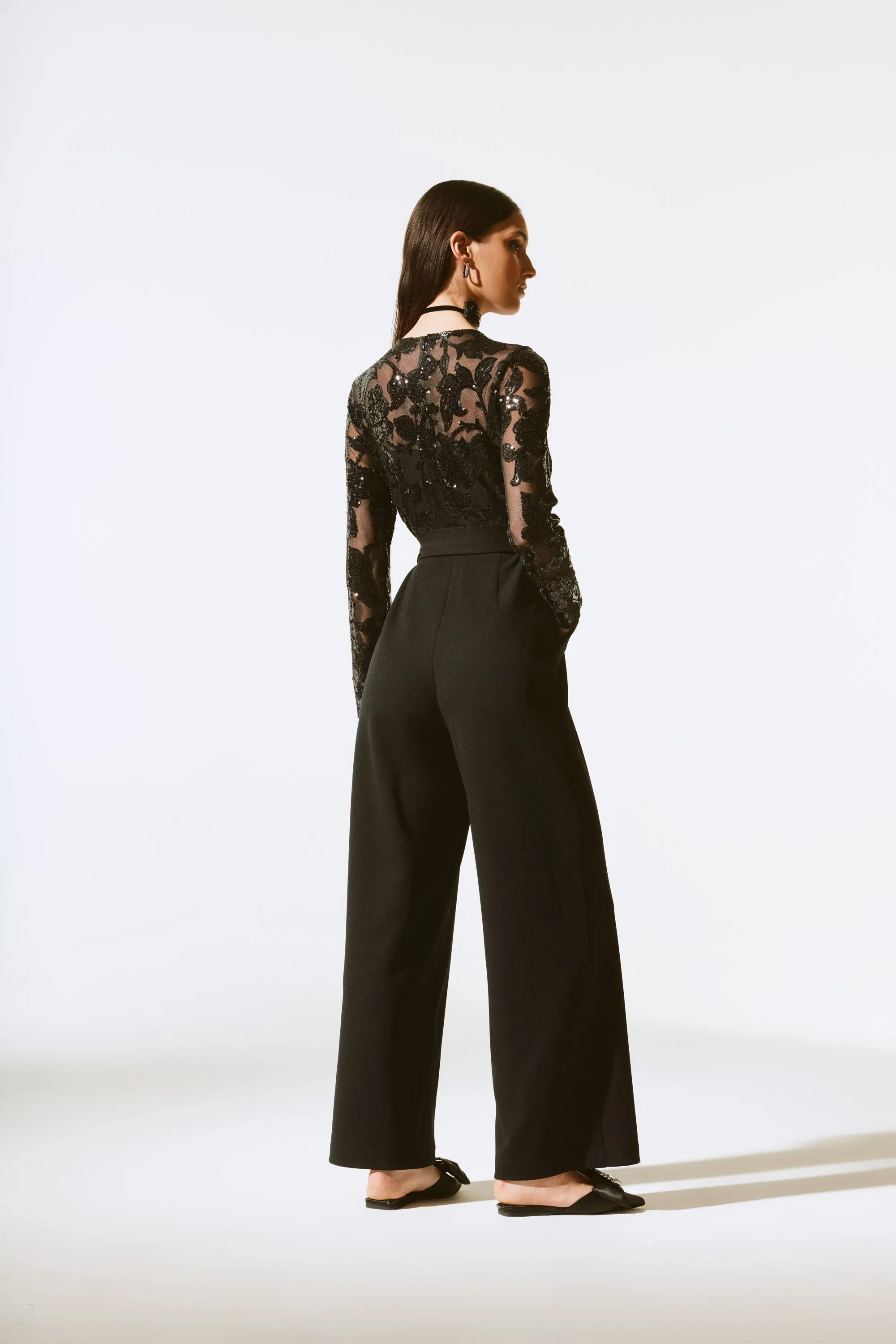 Scuba Crepe And Sequins Mesh Jumpsuit 243763