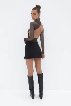 Semi Sheer Cut Out Back Top - Black