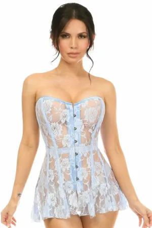 Sexy Light Blue Sheer Lace Corset Dress