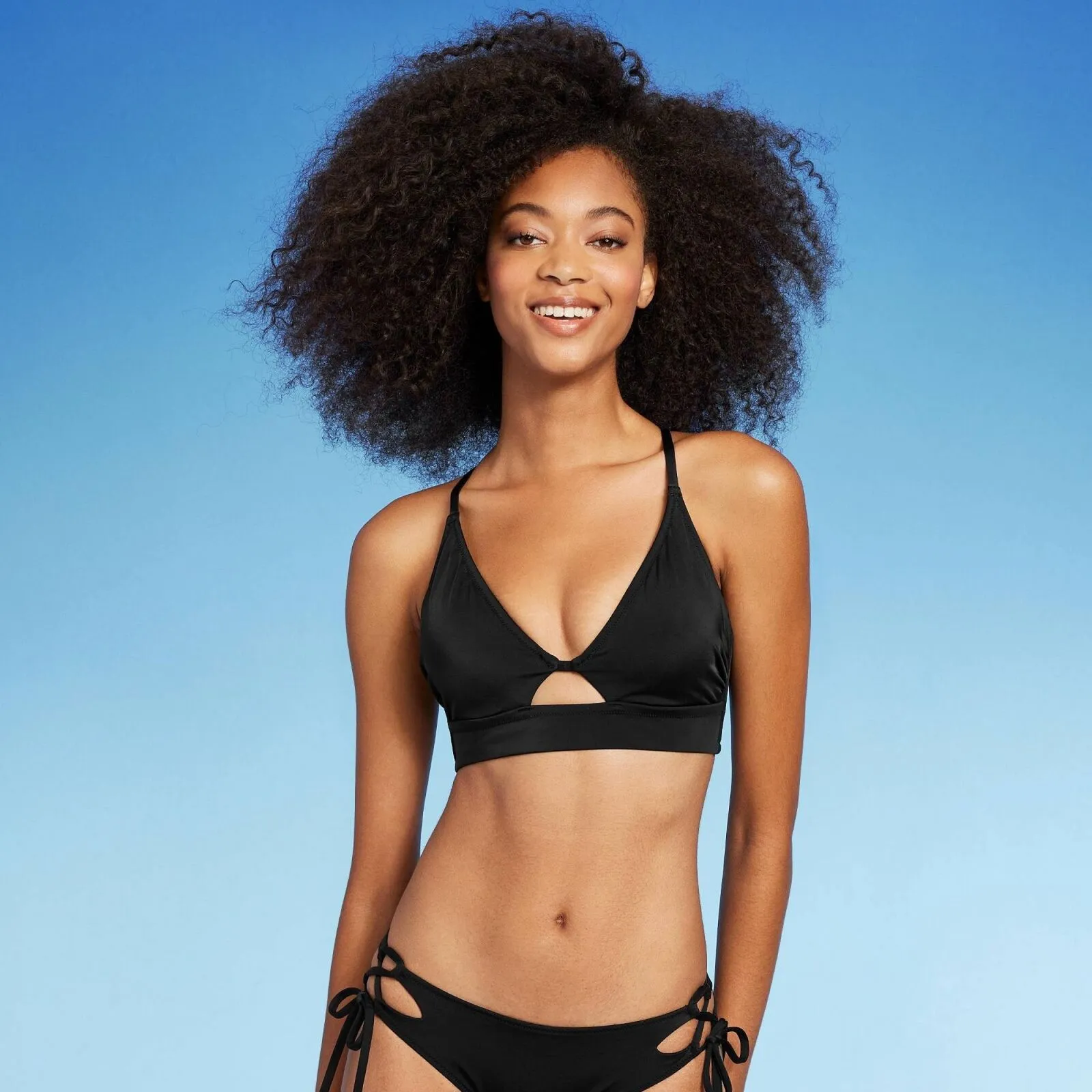 Shade & Shore Women's Longline Cut Out Bikini Top Black 34C