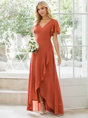 Sharana burnt orange sleeved hi low bridesmaid dress Express NZ wide