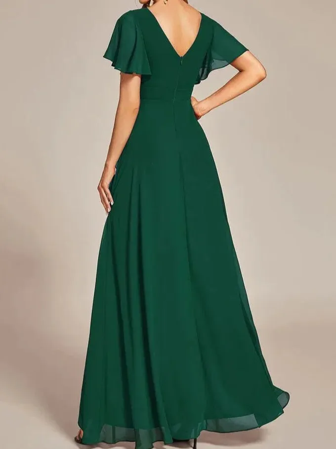 Sharana emerald sleeved dress in chiffon Express NZ wide