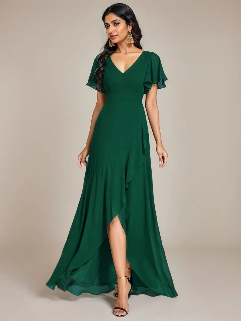 Sharana emerald sleeved dress in chiffon Express NZ wide