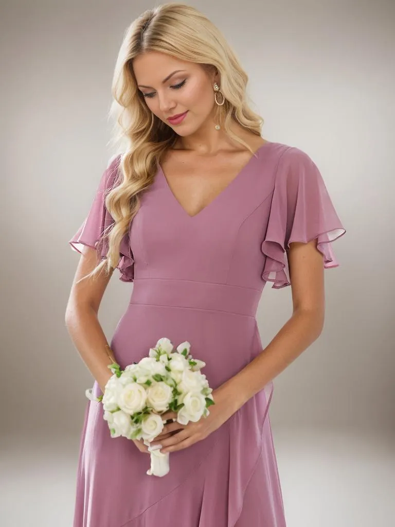 Sharana hi low bridesmaid dress in chiffon in dusky rose Express NZ wide