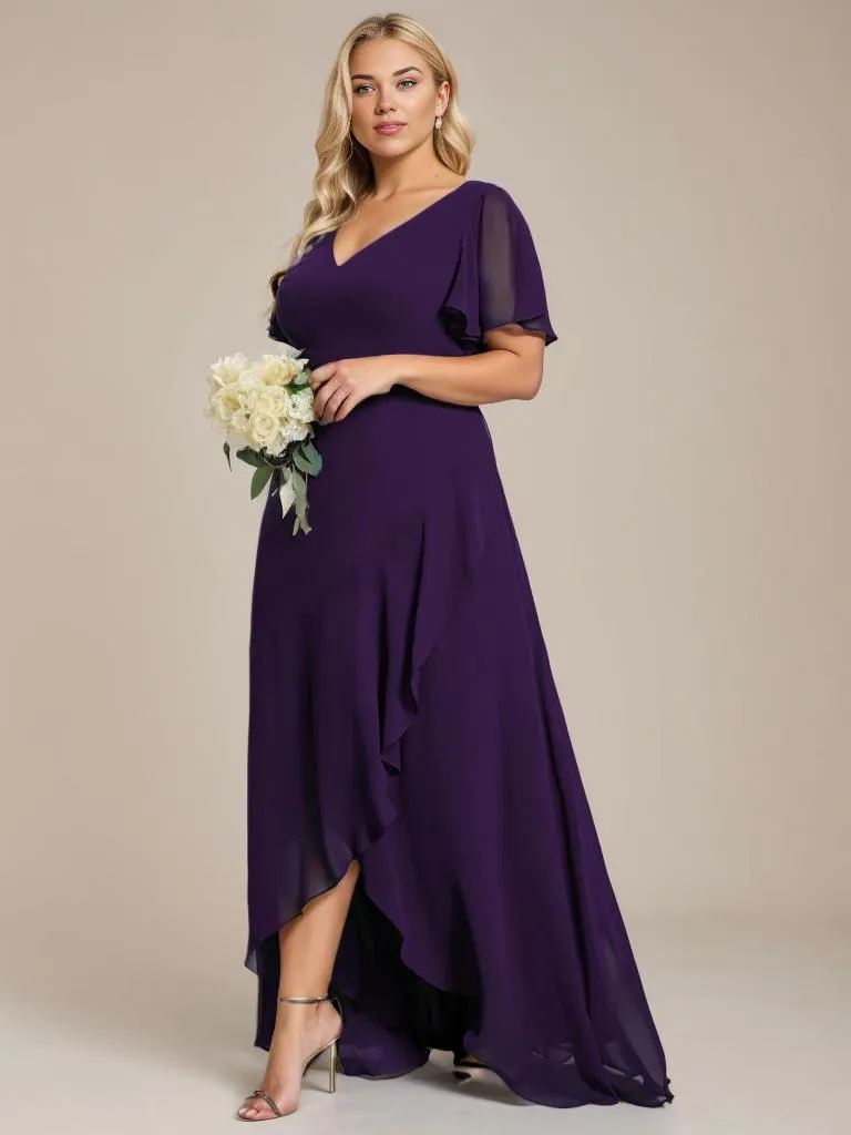 Sharana sleeved hi low bridesmaid dress in chiffon