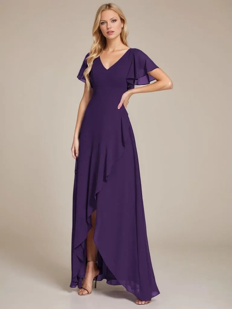 Sharana sleeved hi low bridesmaid dress in chiffon