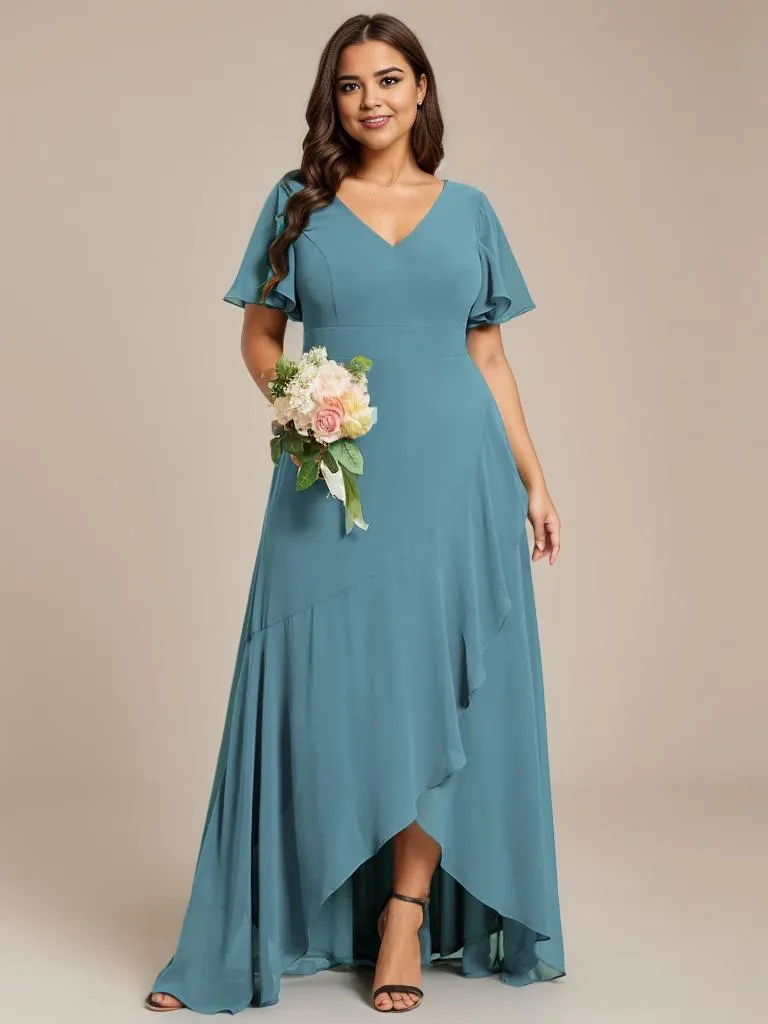 Sharana sleeved hi low bridesmaid dress in chiffon