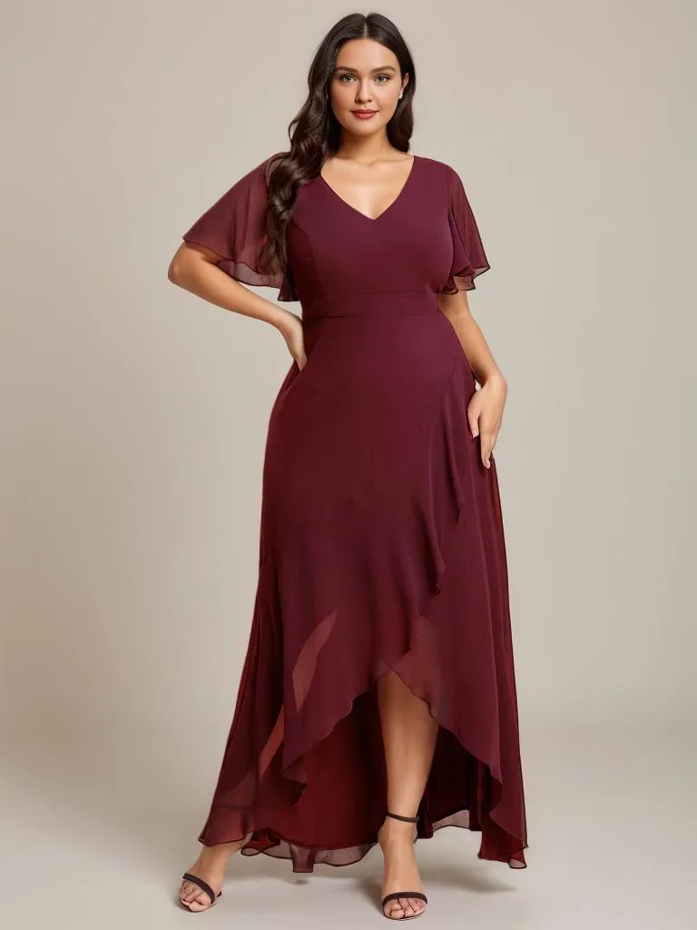 Sharana sleeved hi low bridesmaid dress in chiffon