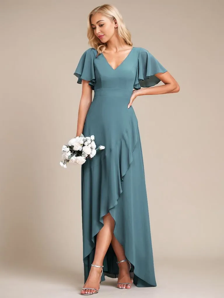 Sharana sleeved hi low bridesmaid dress in chiffon