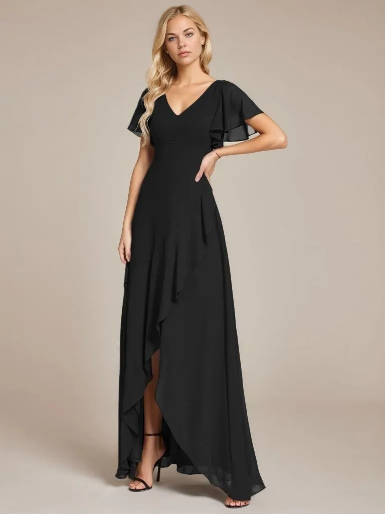 Sharana sleeved hi low bridesmaid dress in chiffon
