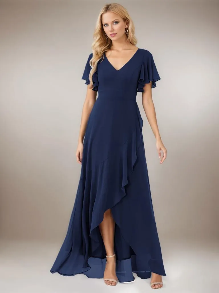 Sharana sleeved hi low bridesmaid dress in chiffon