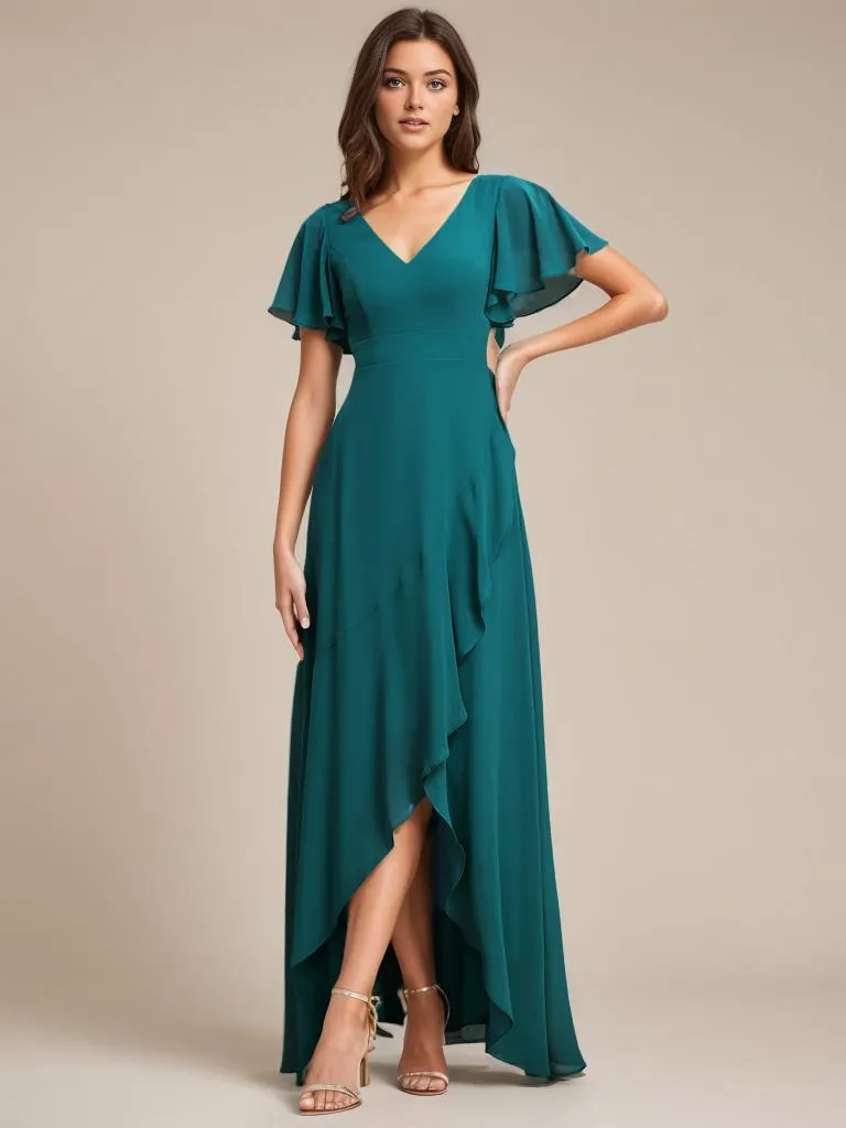 Sharana sleeved hi low bridesmaid dress in chiffon